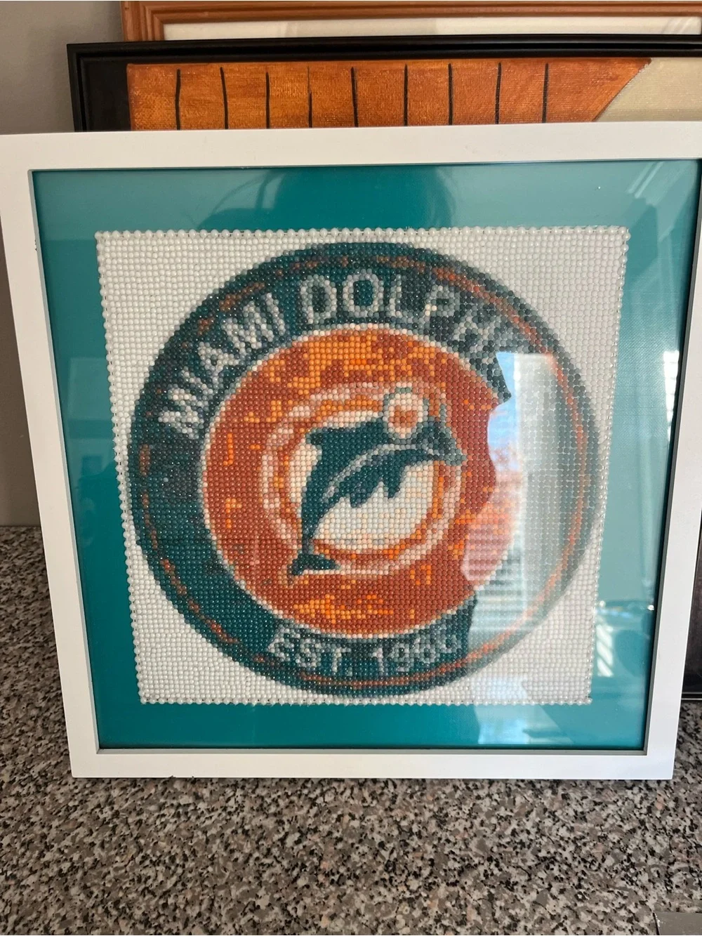 Framed Miami Dolphins Diamond Art Wall Hanging - Teal & Orange